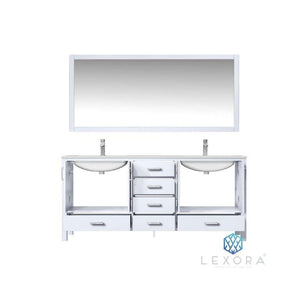 Lexora LJ342272DADSM70 Jacques 72" White Double Vanity, White Carrara Marble Top, White Square Sinks and 70" Mirror