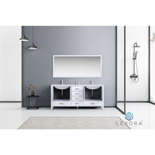 Load image into Gallery viewer, Lexora LJ342272DADSM70 Jacques 72&quot; White Double Vanity, White Carrara Marble Top, White Square Sinks and 70&quot; Mirror