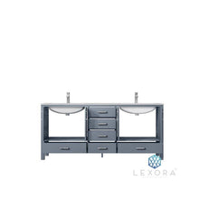Load image into Gallery viewer, Lexora LJ342272DBDS000 Jacques 72&quot; Dark Grey Double Vanity, White Carrara Marble Top, White Square Sinks and no Mirror