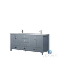 Load image into Gallery viewer, Lexora LJ342272DBDS000 Jacques 72&quot; Dark Grey Double Vanity, White Carrara Marble Top, White Square Sinks and no Mirror