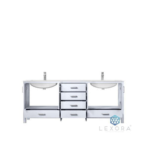 Lexora LJ342280DADS000 Jacques 80" White Double Vanity, White Carrara Marble Top, White Square Sinks and no Mirror