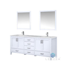 Load image into Gallery viewer, Lexora LJ342280DADSM30 Jacques 80&quot; White Double Vanity, White Carrara Marble Top, White Square Sinks and 30&quot; Mirrors