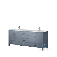 Load image into Gallery viewer, Lexora LJ342280DBDS000 Jacques 80&quot; Dark Grey Double Vanity, White Carrara Marble Top, White Square Sinks and no Mirror
