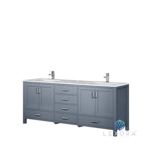 Lexora LJ342280DBDS000 Jacques 80" Dark Grey Double Vanity, White Carrara Marble Top, White Square Sinks and no Mirror
