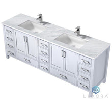 Load image into Gallery viewer, Lexora LJ342284DADS000 Jacques 84&quot; White Double Vanity, White Carrara Marble Top, White Square Sinks and no Mirror