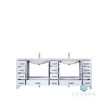 Load image into Gallery viewer, Lexora LJ342284DADS000 Jacques 84&quot; White Double Vanity, White Carrara Marble Top, White Square Sinks and no Mirror