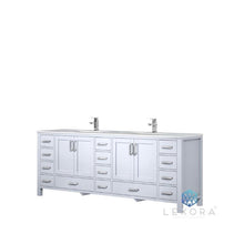 Load image into Gallery viewer, Lexora LJ342284DADS000 Jacques 84&quot; White Double Vanity, White Carrara Marble Top, White Square Sinks and no Mirror