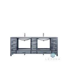 Load image into Gallery viewer, Lexora LJ342284DBDS000 Jacques 84&quot; Dark Grey Double Vanity, White Carrara Marble Top, White Square Sinks and no Mirror