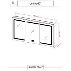 Lexora LL6032LEDMC Lesina 60" Wide x 32" Tall LED Medicine Cabinet w/ Defogger