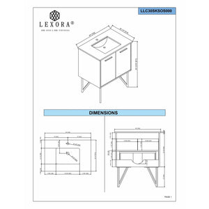 Lexora LLC30SKSOSM28 Lancy 30" Rustic Acacia Bathroom Vanity, White Quartz Top, White Square Sink, and 28" Frameless Mirror