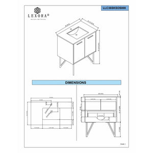 Lexora LLC36SKSOSM28 Lancy 36" Rustic Acacia Bathroom Vanity, White Quartz Top, White Square Sink, and 28" Frameless Mirror