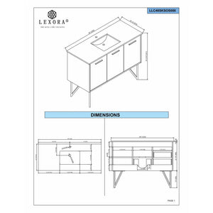 Lexora LLC48SKSOSM43 Lancy 48" Rustic Acacia Bathroom Vanity, White Quartz Top, White Square Sink, and 43" Frameless Mirror