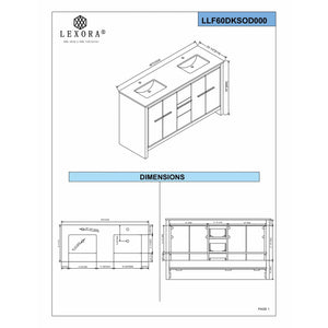 Lexora LLF60DKSODM55FRG Lafarre 60" Rustic Acacia Double Bathroom Vanity, White Quartz Top,White Square Sinks, Labaro Rose Gold Faucet Set, and 55" Frameless Mirror