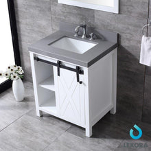 Load image into Gallery viewer, Lexora LM342230SAAS000 Marsyas 30&quot; White Single Vanity, Grey Quartz Top, White Square Sink and no Mirror