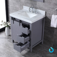 Load image into Gallery viewer, Lexora LM342230SBBSM28 Marsyas 30&quot; Dark Grey Single Vanity, White Carrara Marble Top, White Square Sink and 28&quot; Mirror
