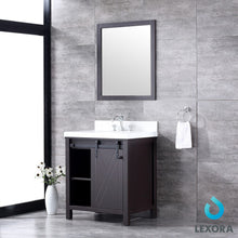 Load image into Gallery viewer, Lexora LM342230SCCSM28 Marsyas 30&quot; Brown Single Vanity, White Quartz Top, White Square Sink and 28&quot; Mirror