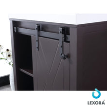 Load image into Gallery viewer, Lexora LM342230SCCSM28 Marsyas 30&quot; Brown Single Vanity, White Quartz Top, White Square Sink and 28&quot; Mirror