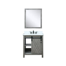 Load image into Gallery viewer, Lexora LM342230SHCSM28 Marsyas 30&quot; Ash Grey Single Vanity, White Quartz Top, White Square Sink and 28&quot; Mirror