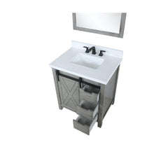 Load image into Gallery viewer, Lexora LM342230SHCSM28 Marsyas 30&quot; Ash Grey Single Vanity, White Quartz Top, White Square Sink and 28&quot; Mirror