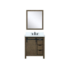 Load image into Gallery viewer, Lexora LM342230SKCSM28 Marsyas 30&quot; Rustic Brown Single Vanity, White Quartz Top, White Square Sink and 28&quot; Mirror