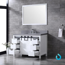 Load image into Gallery viewer, Lexora LM342248SAASM44 Marsyas 48&quot; White Single Vanity, Grey Quartz Top, White Square Sink and 44&quot; Mirror