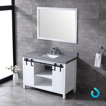 Load image into Gallery viewer, Lexora LM342248SAASM44 Marsyas 48&quot; White Single Vanity, Grey Quartz Top, White Square Sink and 44&quot; Mirror