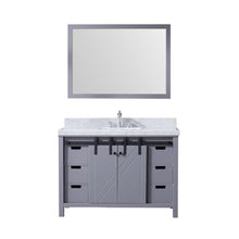 Load image into Gallery viewer, Lexora LM342248SBBSM44 Marsyas 48&quot; Dark Grey Single Vanity, White Carrara Marble Top, White Square Sink and 44&quot; Mirror
