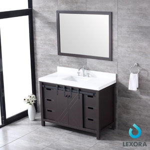 Lexora LM342248SCCSM44 Marsyas 48" Brown Single Vanity, White Quartz Top, White Square Sink and 44" Mirror