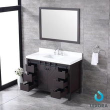 Load image into Gallery viewer, Lexora LM342248SCCSM44 Marsyas 48&quot; Brown Single Vanity, White Quartz Top, White Square Sink and 44&quot; Mirror