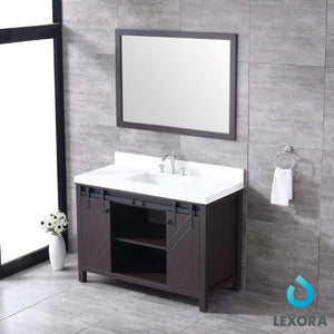 Lexora LM342248SCCSM44 Marsyas 48" Brown Single Vanity, White Quartz Top, White Square Sink and 44" Mirror