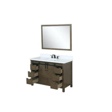 Load image into Gallery viewer, Lexora LM342248SKCSM44 Marsyas 48&quot; Rustic Brown Single Vanity, White Quartz Top, White Square Sink and 44&quot; Mirror