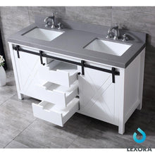 Load image into Gallery viewer, Lexora LM342260DAASM24 Marsyas 60&quot; White Double Vanity, Grey Quartz Top, White Square Sinks and 24&quot; Mirrors