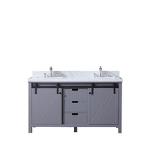 Load image into Gallery viewer, Lexora LM342260DBBS000 Marsyas 60&quot; Dark Grey Double Vanity, White Carrara Marble Top, White Square Sinks and no Mirror