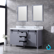 Load image into Gallery viewer, Lexora LM342260DBBSM24 Marsyas 60&quot; Dark Grey Double Vanity, White Carrara Marble Top, White Square Sinks and 24&quot; Mirrors