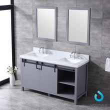 Load image into Gallery viewer, Lexora LM342260DBBSM24 Marsyas 60&quot; Dark Grey Double Vanity, White Carrara Marble Top, White Square Sinks and 24&quot; Mirrors