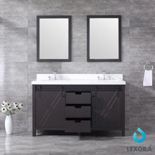 Load image into Gallery viewer, Lexora LM342260DCCSM24 Marsyas 60&quot; Brown Double Vanity, White Quartz Top, White Square Sinks and 24&quot; Mirrors