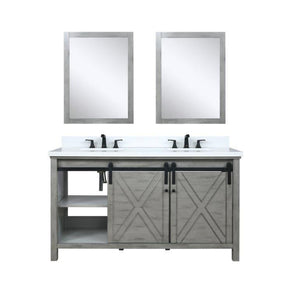 Lexora LM342260DHCSM24 Marsyas 60" Ash Grey Double Vanity, White Quartz Top, White Square Sinks and 24" Mirrors
