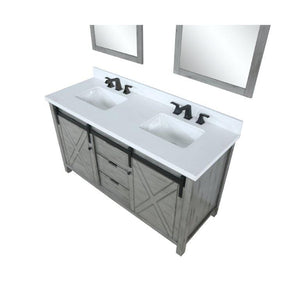 Lexora LM342260DHCSM24 Marsyas 60" Ash Grey Double Vanity, White Quartz Top, White Square Sinks and 24" Mirrors