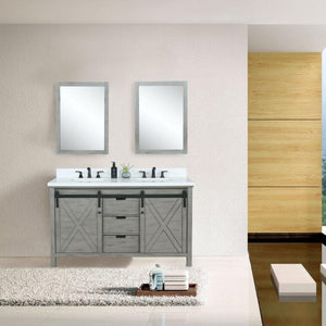 Lexora LM342260DHCSM24 Marsyas 60" Ash Grey Double Vanity, White Quartz Top, White Square Sinks and 24" Mirrors