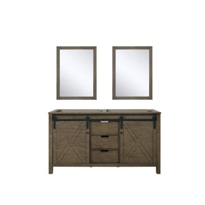 Lexora LM342260DK00M24 Marsyas 60" Rustic Brown Double Vanity, no Top and 24" Mirrors