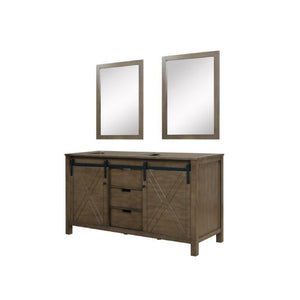 Lexora LM342260DK00M24 Marsyas 60" Rustic Brown Double Vanity, no Top and 24" Mirrors