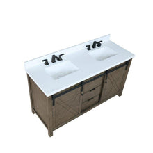 Load image into Gallery viewer, Lexora LM342260DKCS000 Marsyas 60&quot; Rustic Brown Double Vanity, White Quartz Top, White Square Sinks and no Mirror