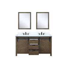 Load image into Gallery viewer, Lexora LM342260DKCSM24 Marsyas 60&quot; Rustic Brown Double Vanity, White Quartz Top, White Square Sinks and 24&quot; Mirrors
