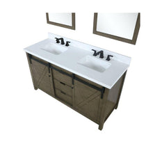 Load image into Gallery viewer, Lexora LM342260DKCSM24 Marsyas 60&quot; Rustic Brown Double Vanity, White Quartz Top, White Square Sinks and 24&quot; Mirrors
