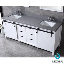Load image into Gallery viewer, Lexora LM342280DAASM30 Marsyas 80&quot; White Double Vanity, Grey Quartz Top, White Square Sinks and 30&quot; Mirrors