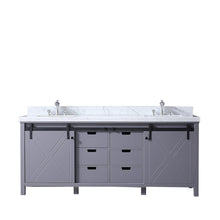 Load image into Gallery viewer, Lexora LM342280DBBS000 Marsyas 80&quot; Dark Grey Double Vanity, White Carrara Marble Top, White Square Sinks and no Mirror