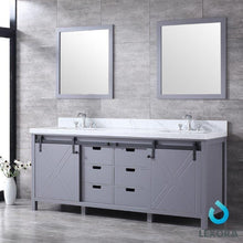 Load image into Gallery viewer, Lexora LM342280DBBSM30 Marsyas 80&quot; Dark Grey Double Vanity, White Carrara Marble Top, White Square Sinks and 30&quot; Mirrors