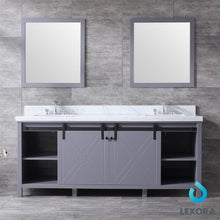 Load image into Gallery viewer, Lexora LM342280DBBSM30 Marsyas 80&quot; Dark Grey Double Vanity, White Carrara Marble Top, White Square Sinks and 30&quot; Mirrors