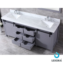 Load image into Gallery viewer, Lexora LM342280DBBS000 Marsyas 80&quot; Dark Grey Double Vanity, White Carrara Marble Top, White Square Sinks and no Mirror