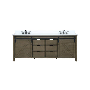 Lexora LM342280DKCS000 Marsyas 80" Rustic Brown Double Vanity, White Quartz Top, White Square Sinks and no Mirror